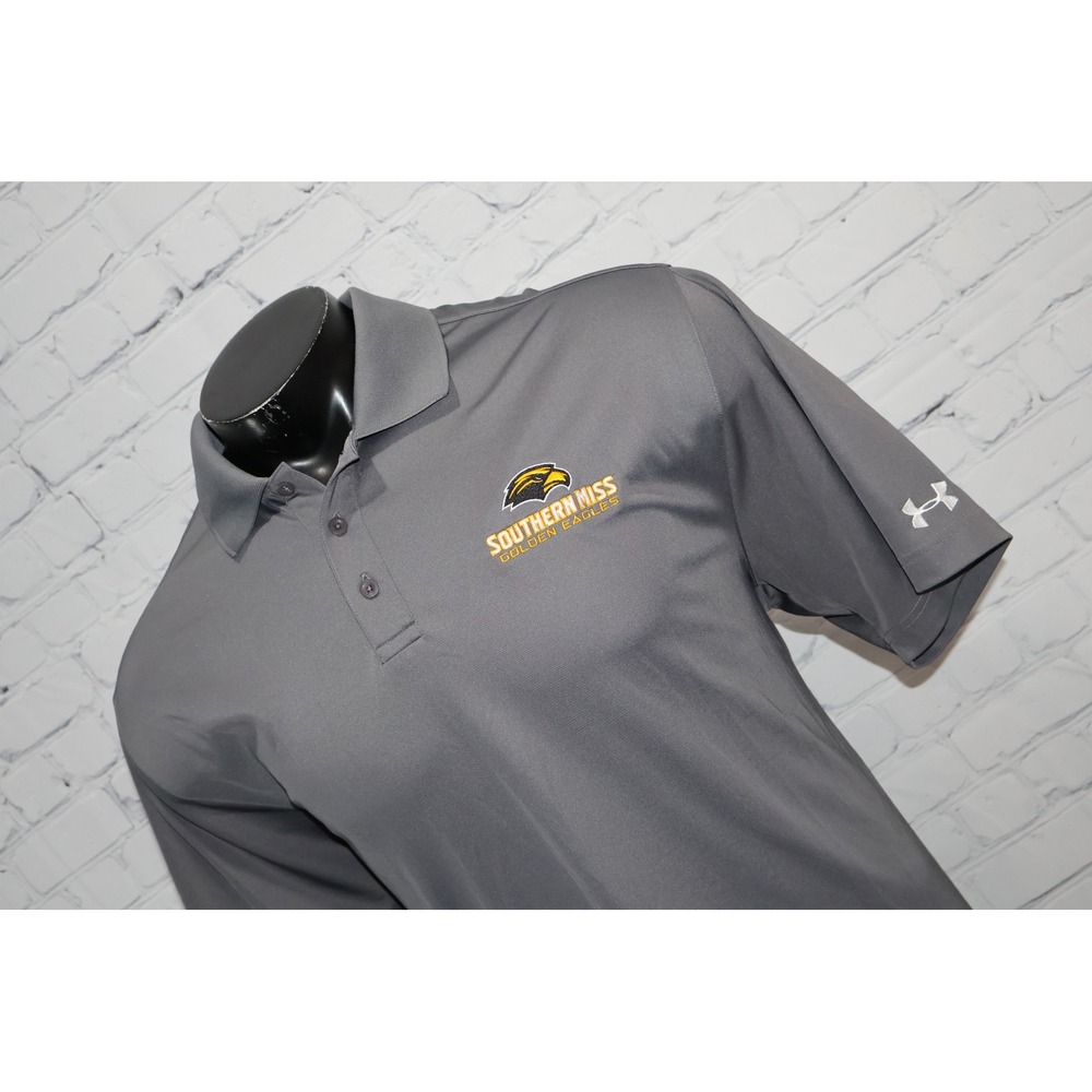 Under Armour Golf Polo Mens XL Gray Southern Miss Golden Eagles HeatGear Loose
